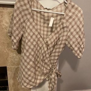 madewell tan gingham wrap top women’s medium